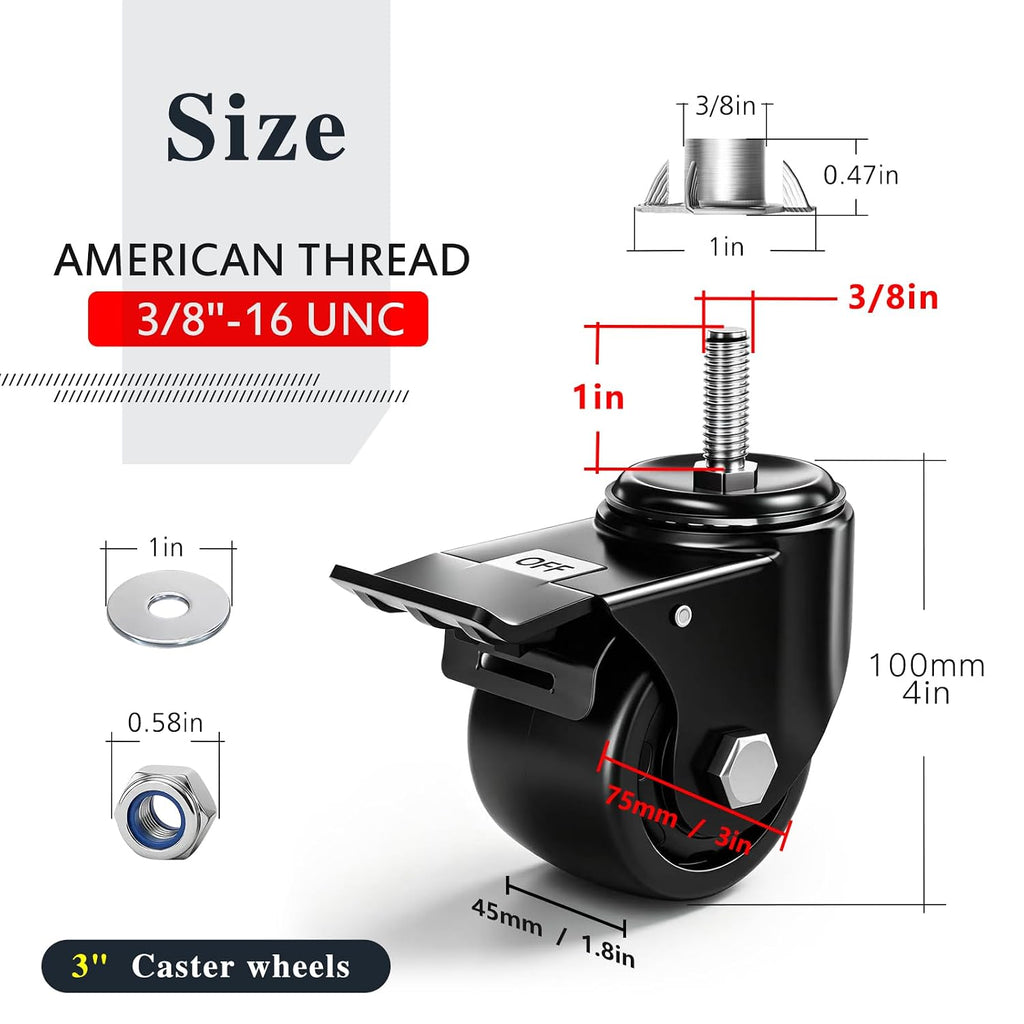 Heavy‑Duty Locking Swivel Stem Caster Wheels