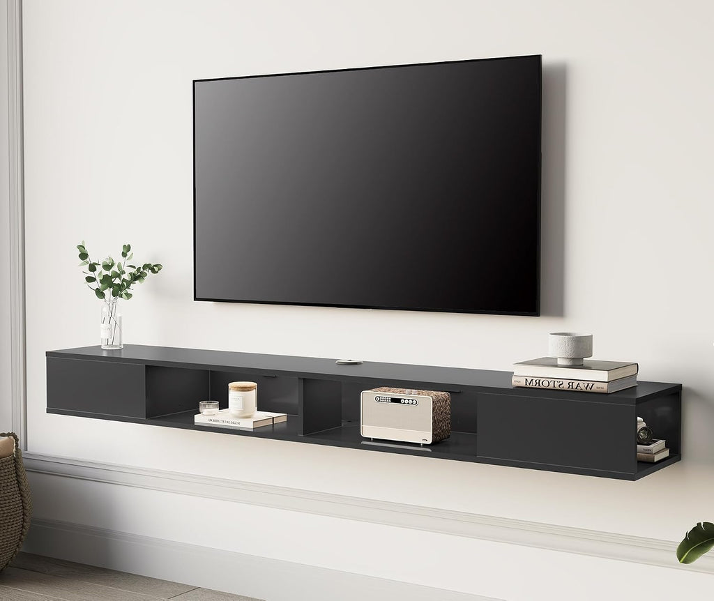 Black Floating Entertainment TV Console Stand