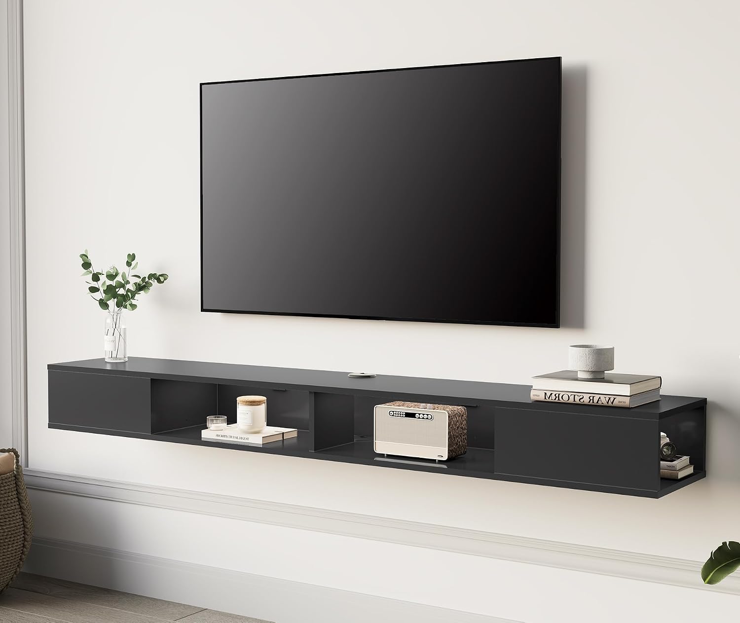 Black Floating Entertainment TV Console Stand