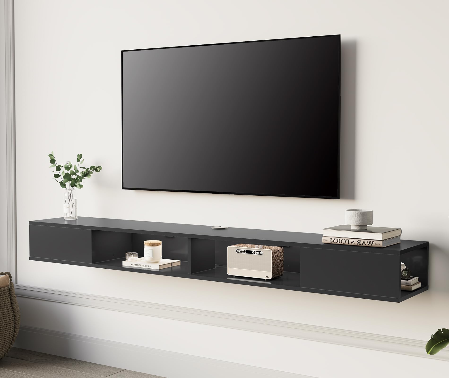 Black Floating Entertainment TV Console Stand