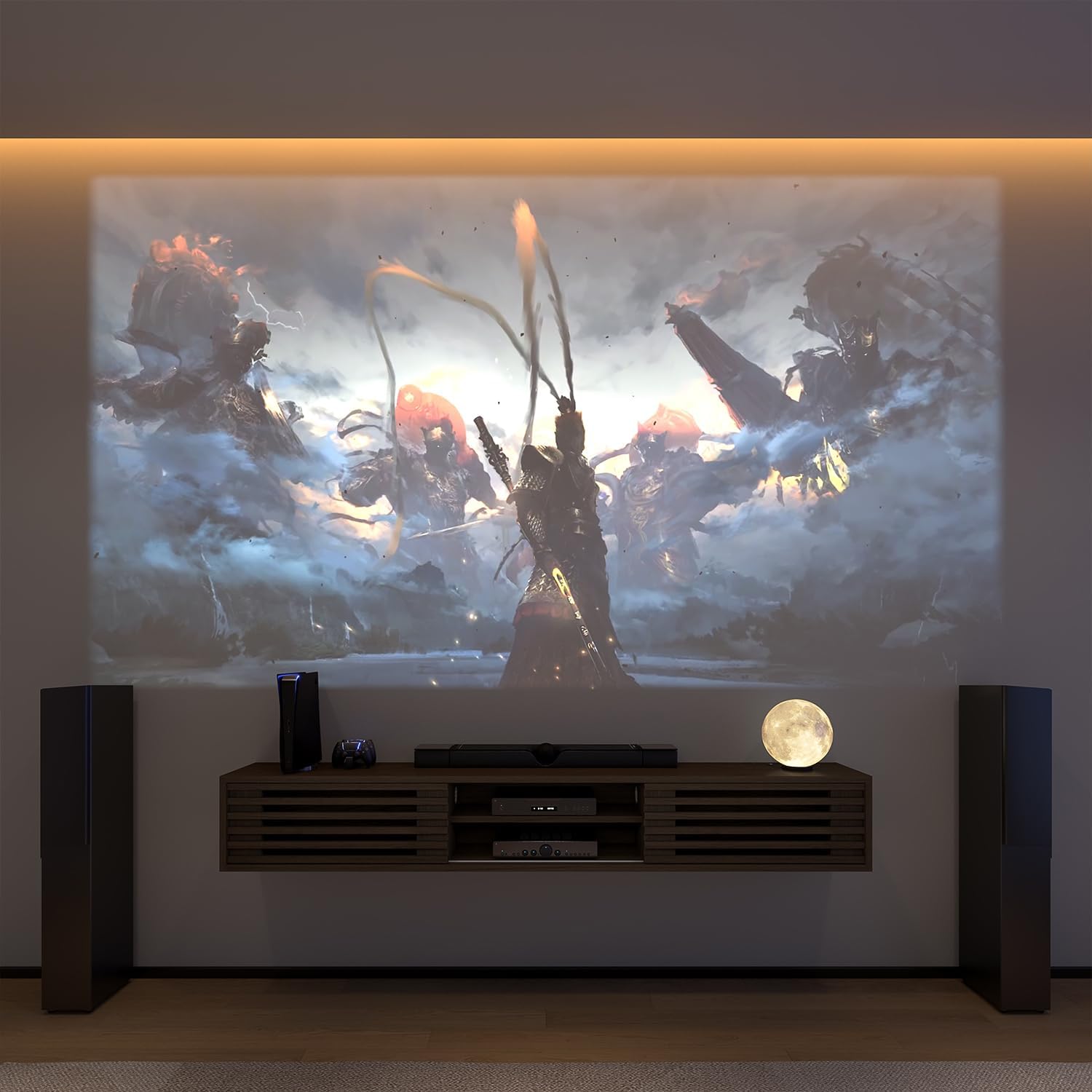 Walnut Floating TV Storage Console Stand