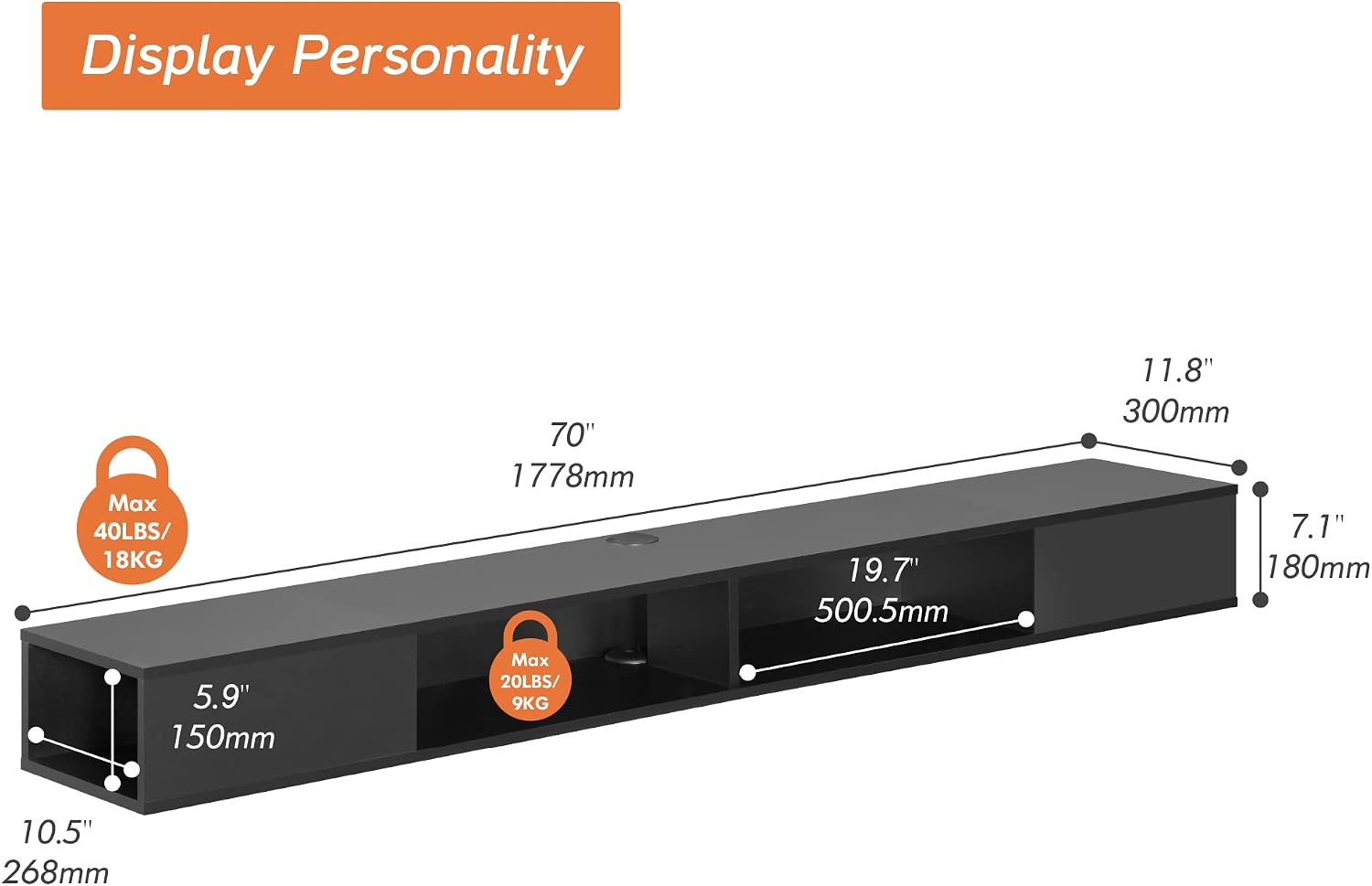 Black Floating Entertainment TV Console Stand