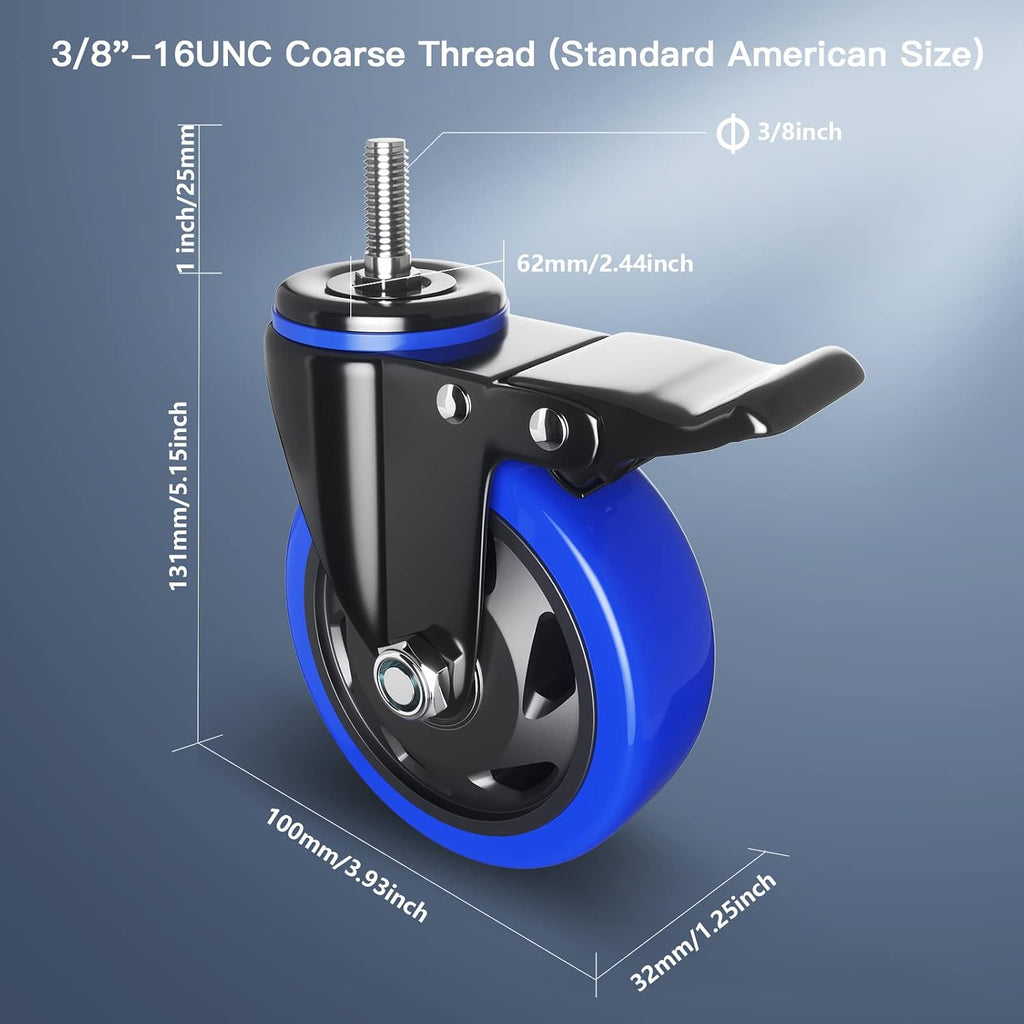 Heavy‑Duty Threaded Stem Caster Wheels Set