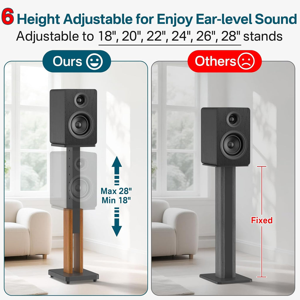 Adjustable Wood‑Grain Speaker Stands Pair