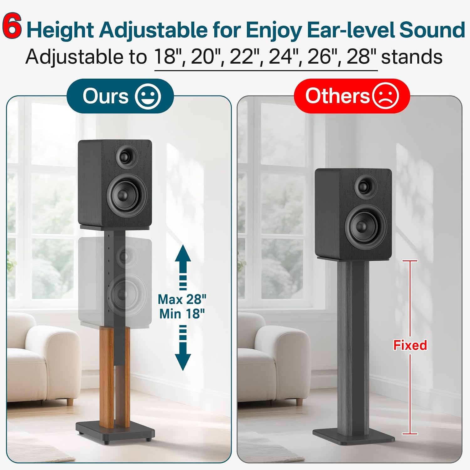 Adjustable Wood‑Grain Speaker Stands Pair