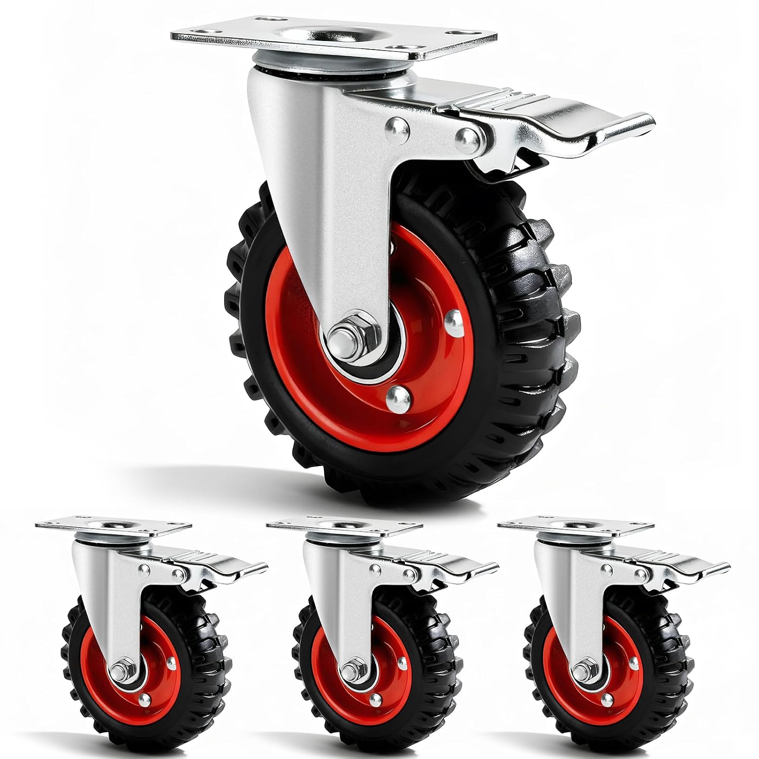 Heavy‑Duty Rubber Swivel Caster Wheels Set