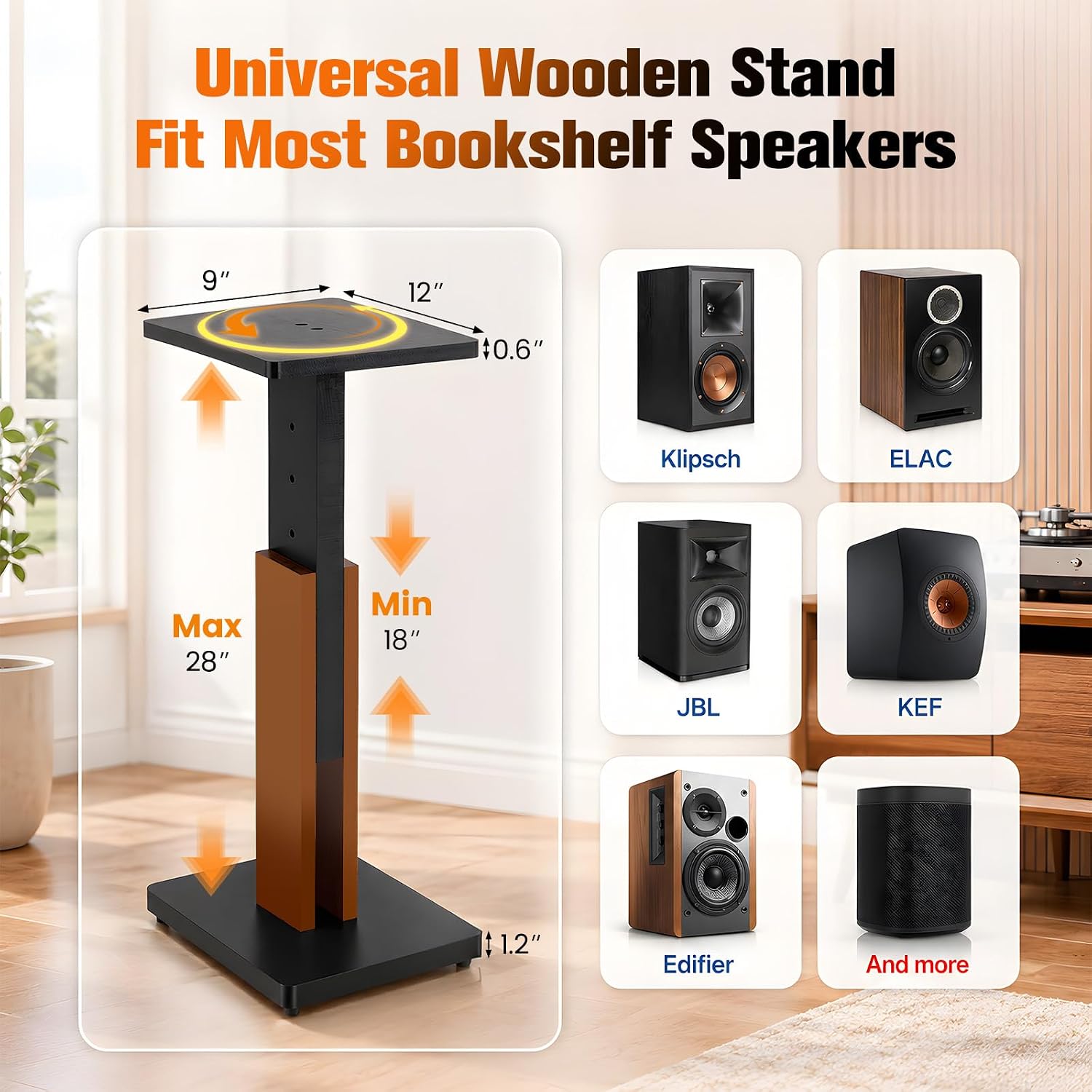 Adjustable Solid Wood Monitor Speaker Stands Pair