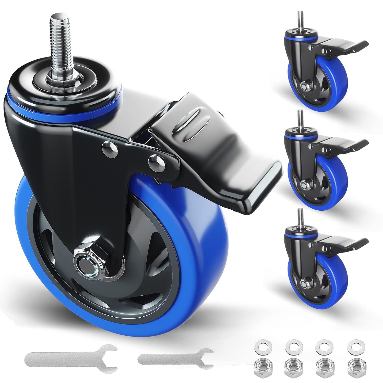 Heavy‑Duty Threaded Stem Caster Wheels Set