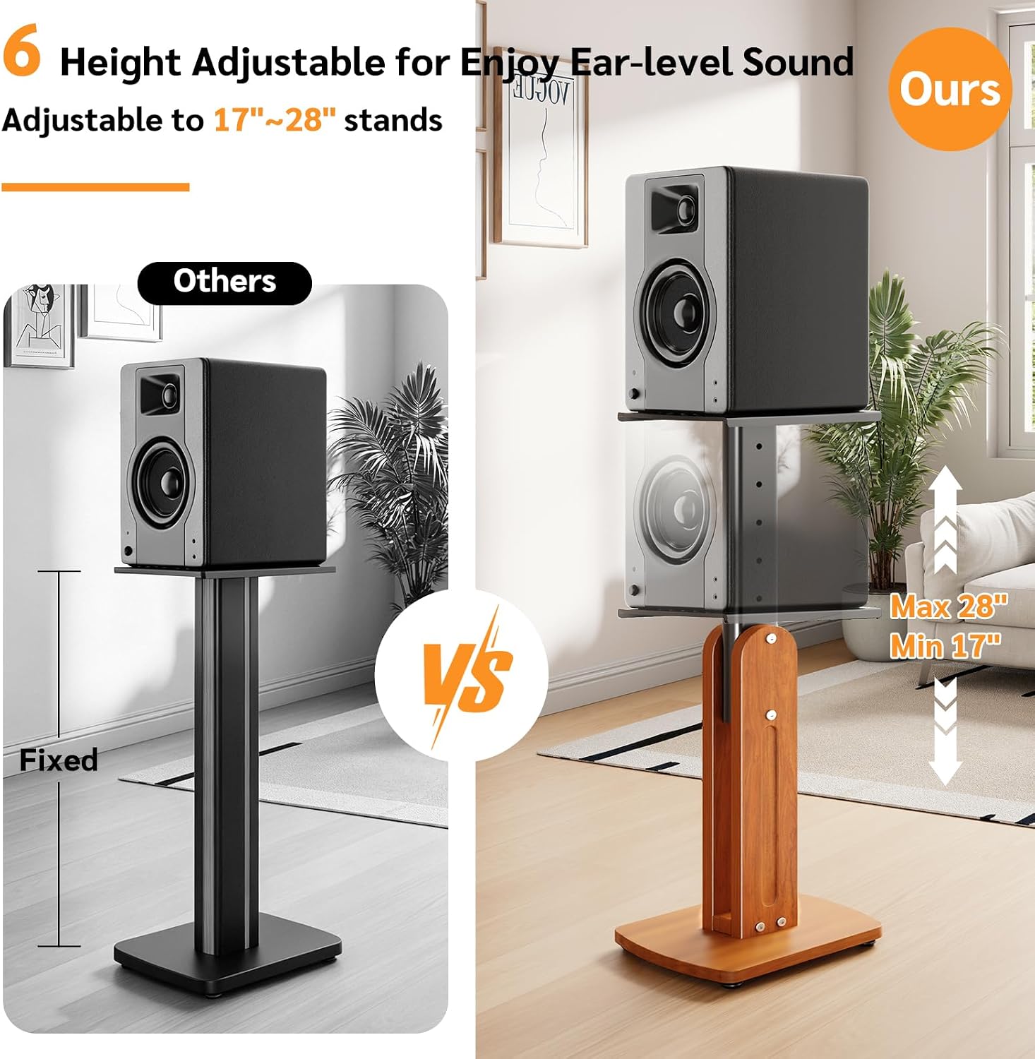 Solid Wood Monitor Speaker Stands Pair
