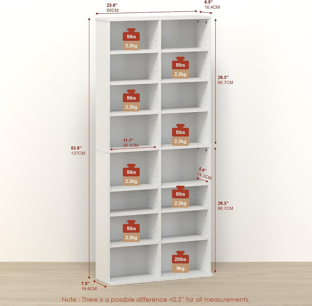 16‑Shelf Adjustable Media Storage Tower Organizer