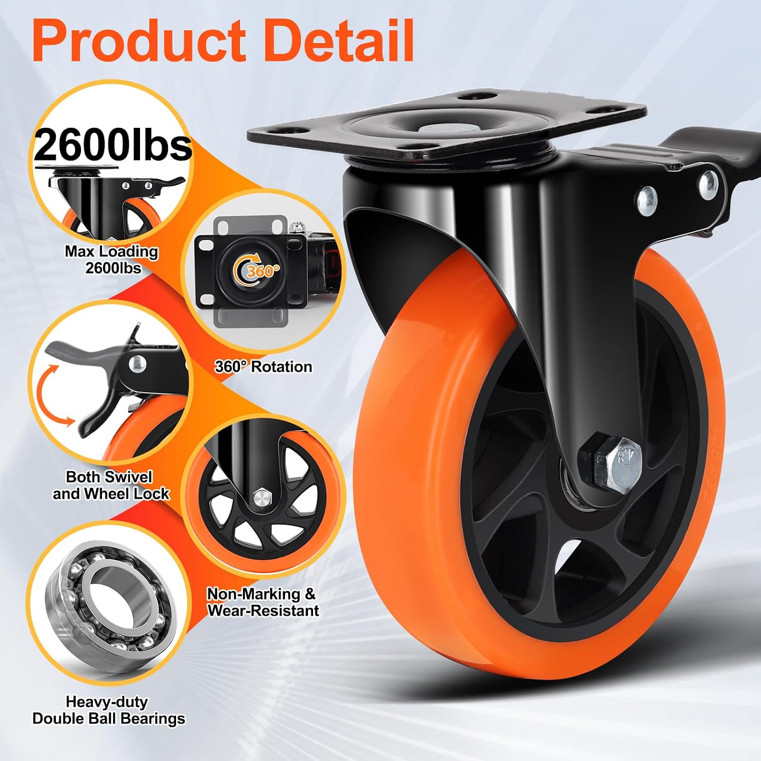 Heavy‑Duty Silent Caster Wheels With Dual Brake