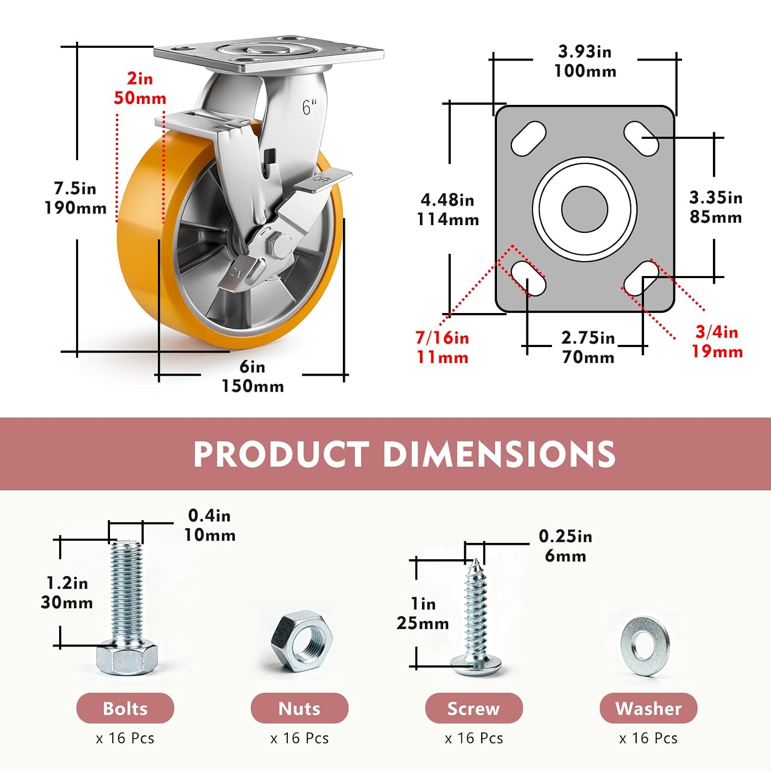 Industrial Locking Swivel Heavy‑Duty Caster Wheels