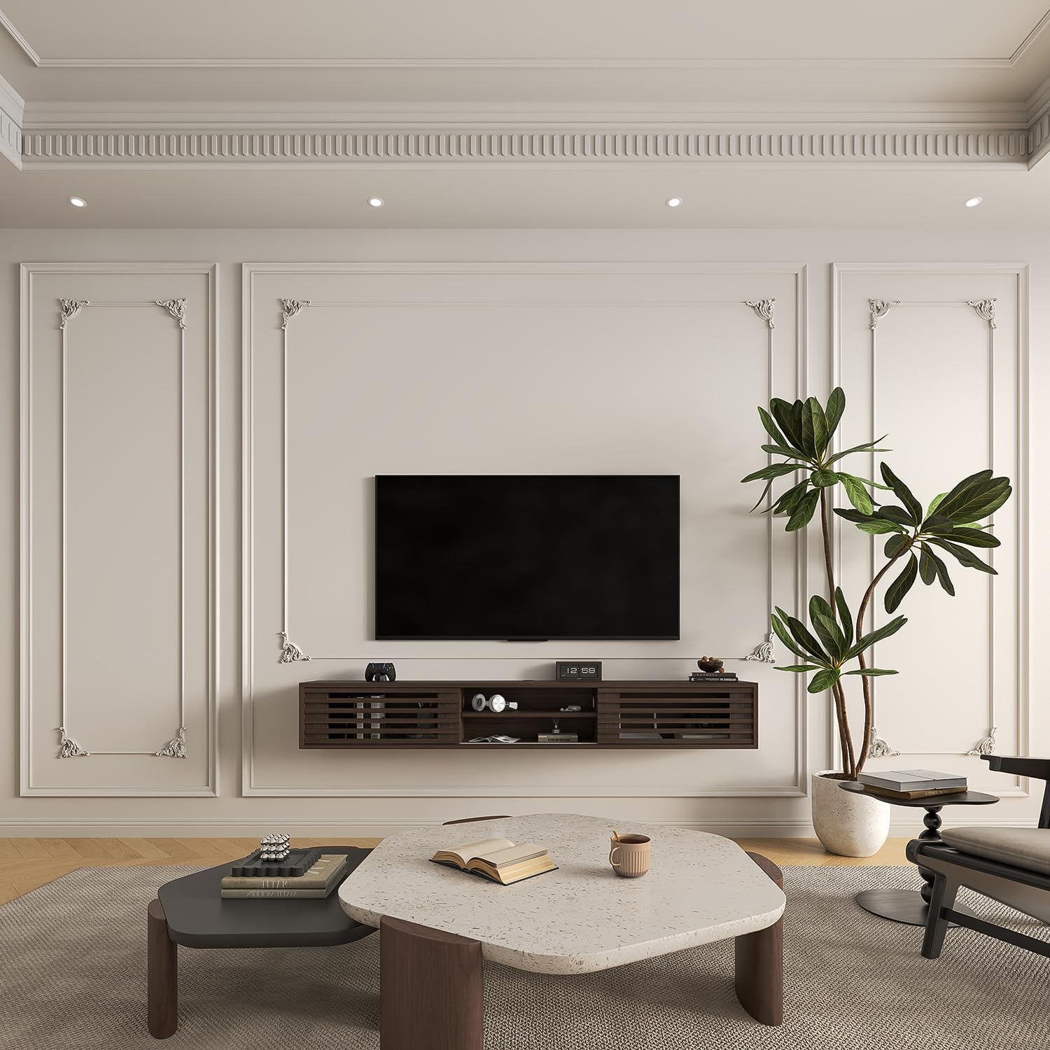 Walnut Floating TV Storage Console Stand