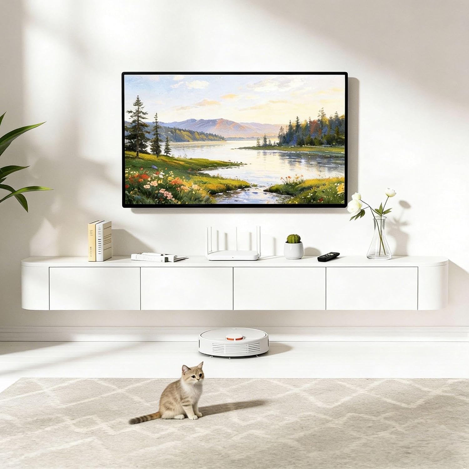 Modern White Wall‑Mounted Floating TV Console