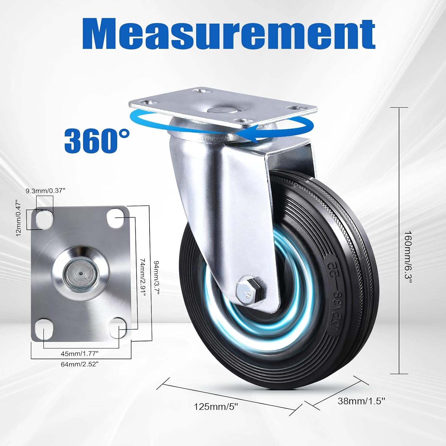 Heavy‑Duty Rubber Swivel Caster Wheels Set