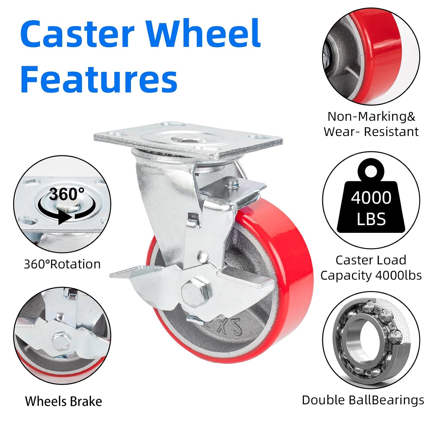 Industrial Heavy‑Duty Swivel Caster Wheels With Brake