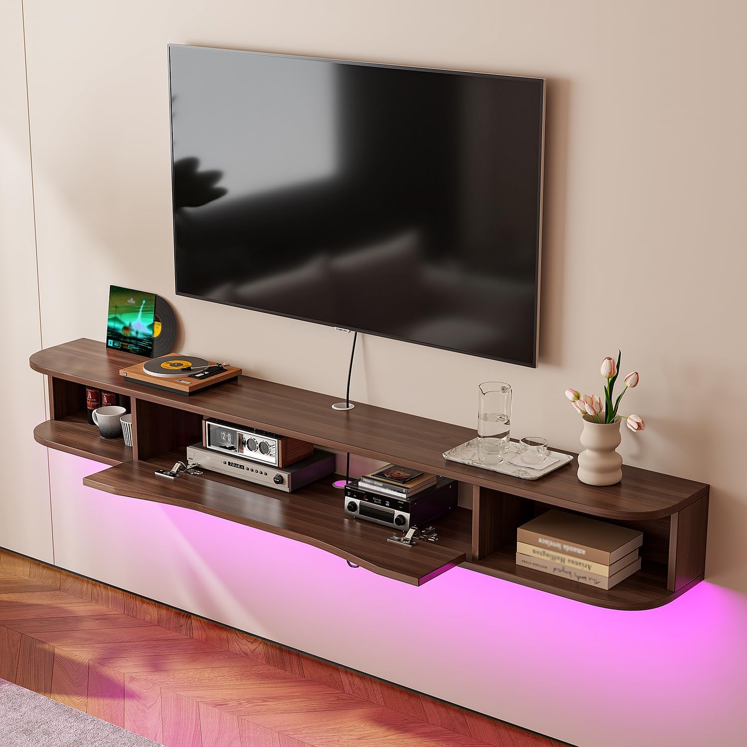 Walnut Wall‑Mounted Floating TV Console Stand