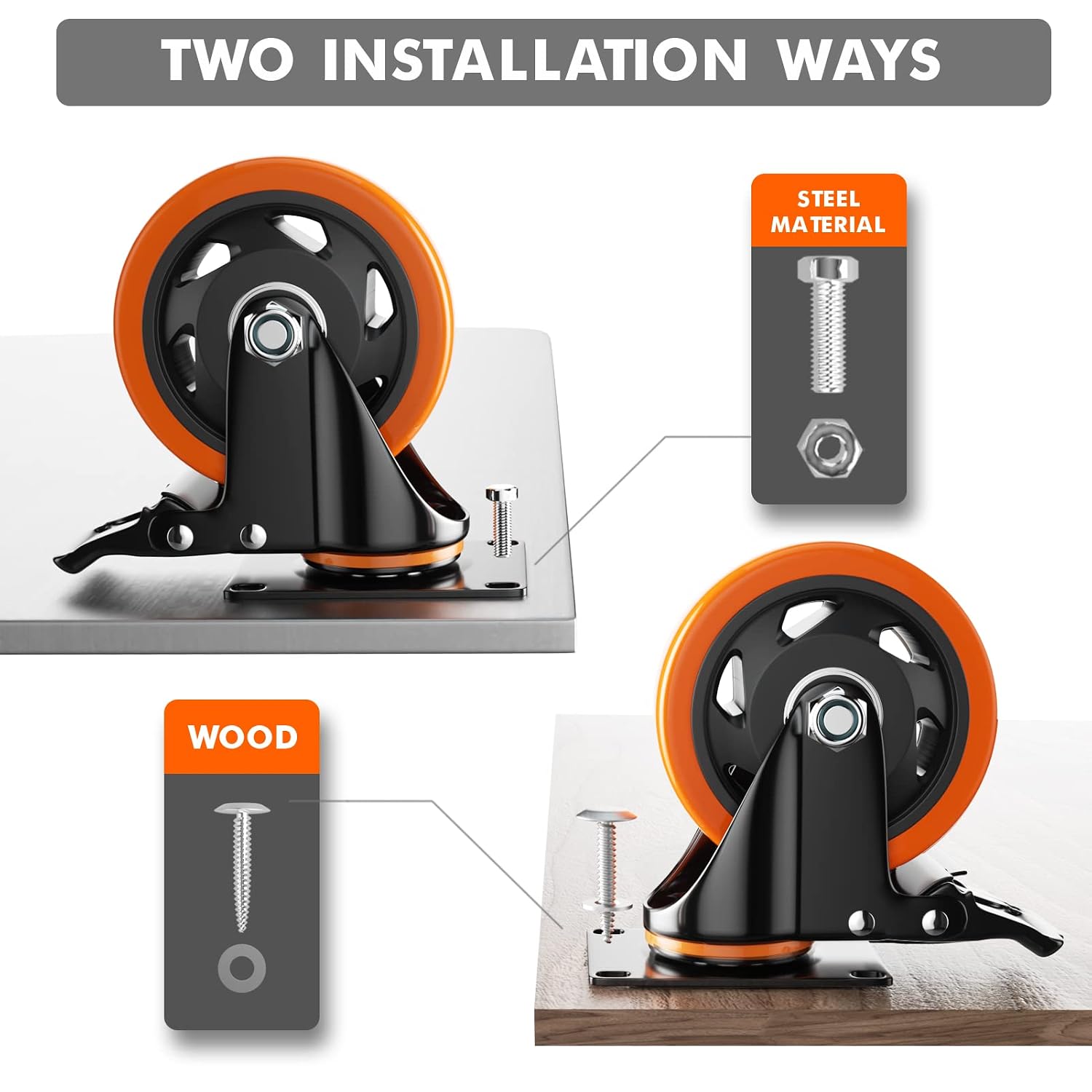 Heavy‑Duty Caster Wheels Set With Brake