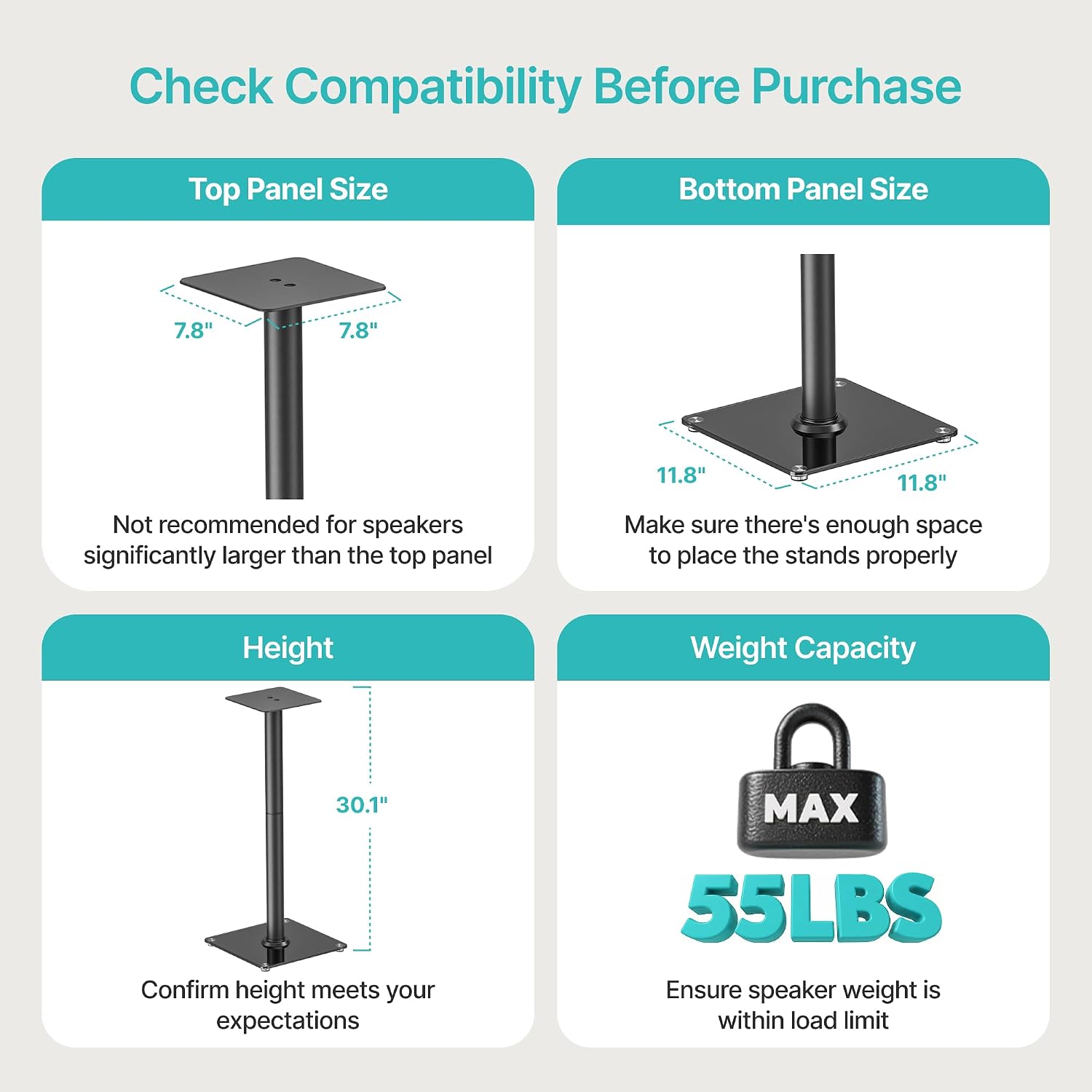 Glass‑Base Fixed‑Height Speaker Stands Pair