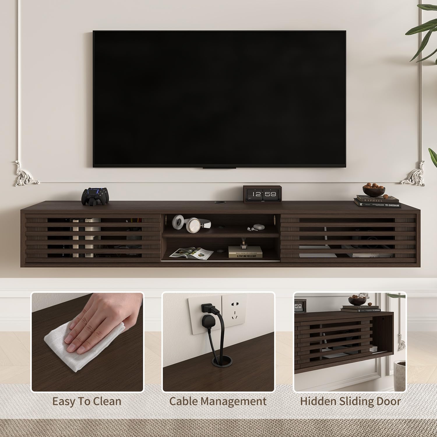 Walnut Floating TV Storage Console Stand