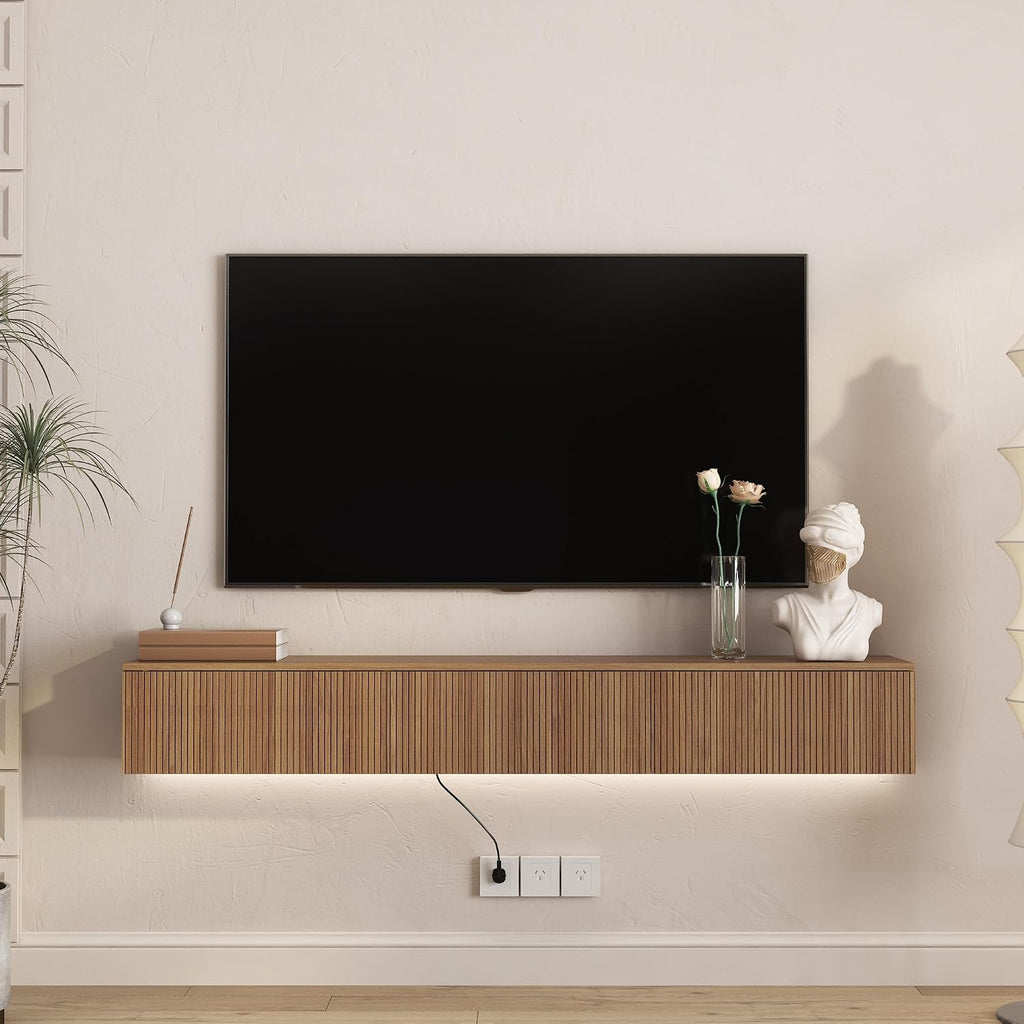 Modern Floating TV Stand With LED Storage Console