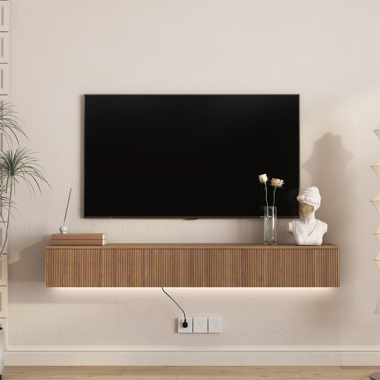 Modern Floating TV Stand With LED Storage Console