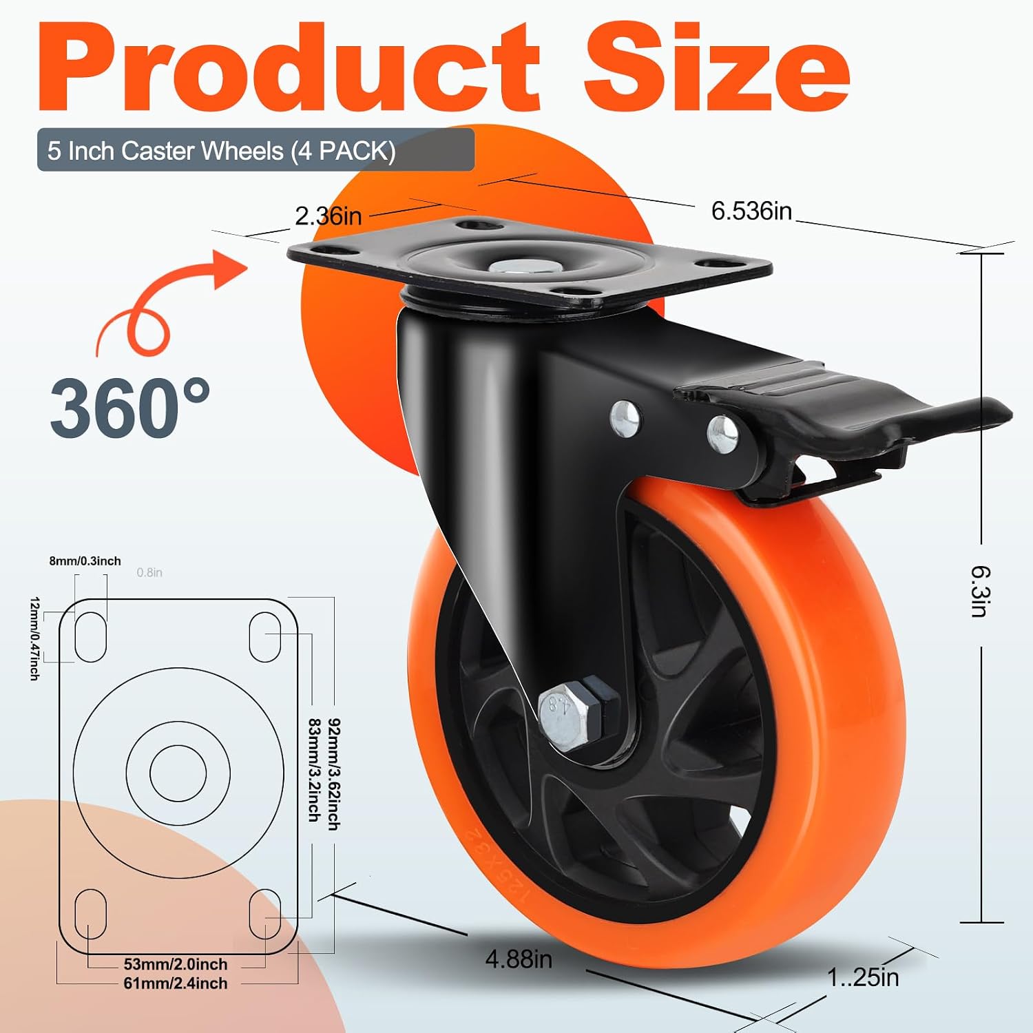 Heavy‑Duty Silent Caster Wheels With Dual Brake