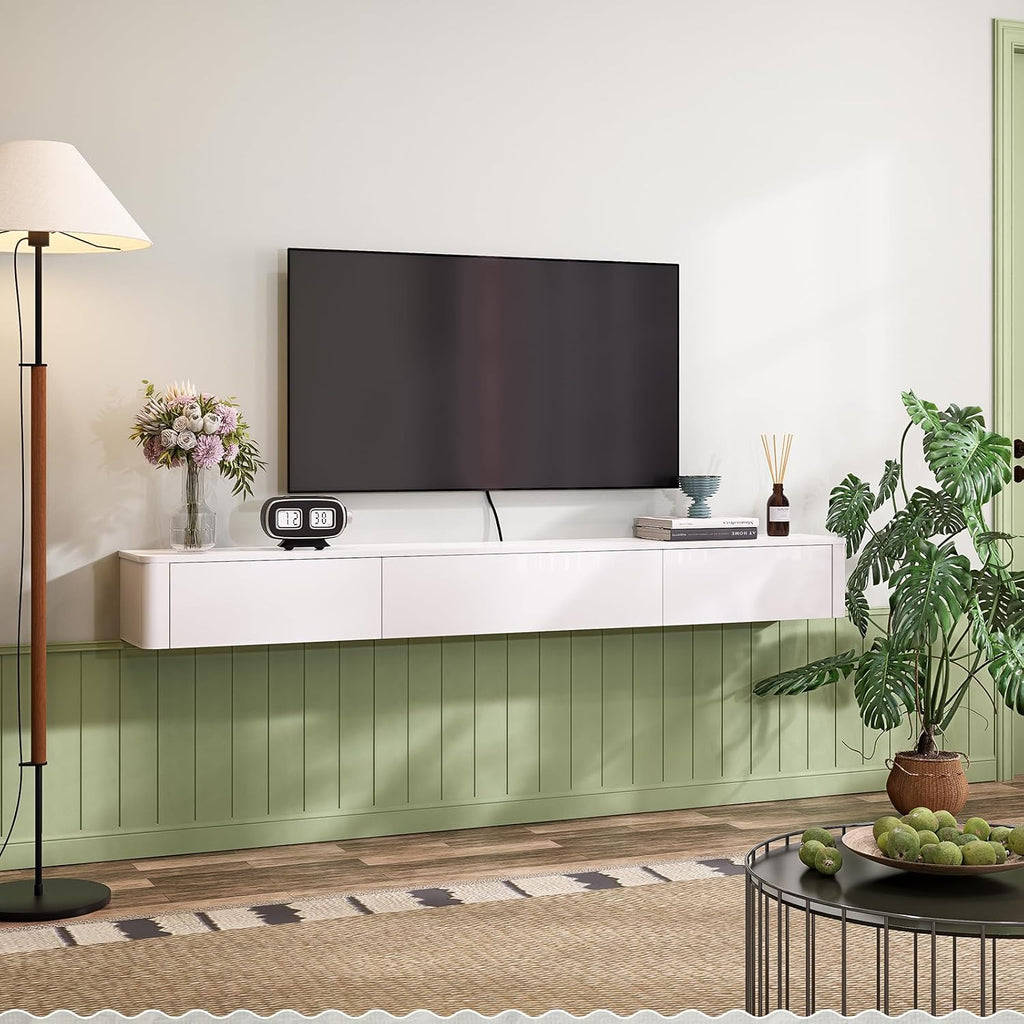 White Floating TV Stand With Storage Drawers