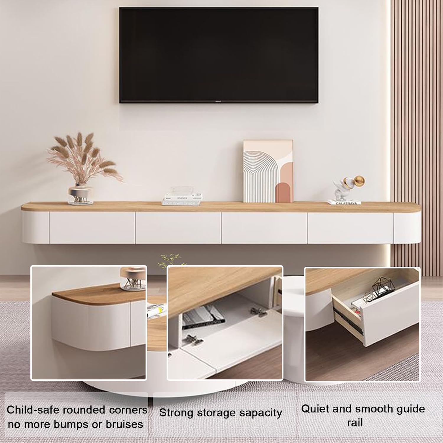 Wall‑Mounted Floating TV Stand With Rounded Corners