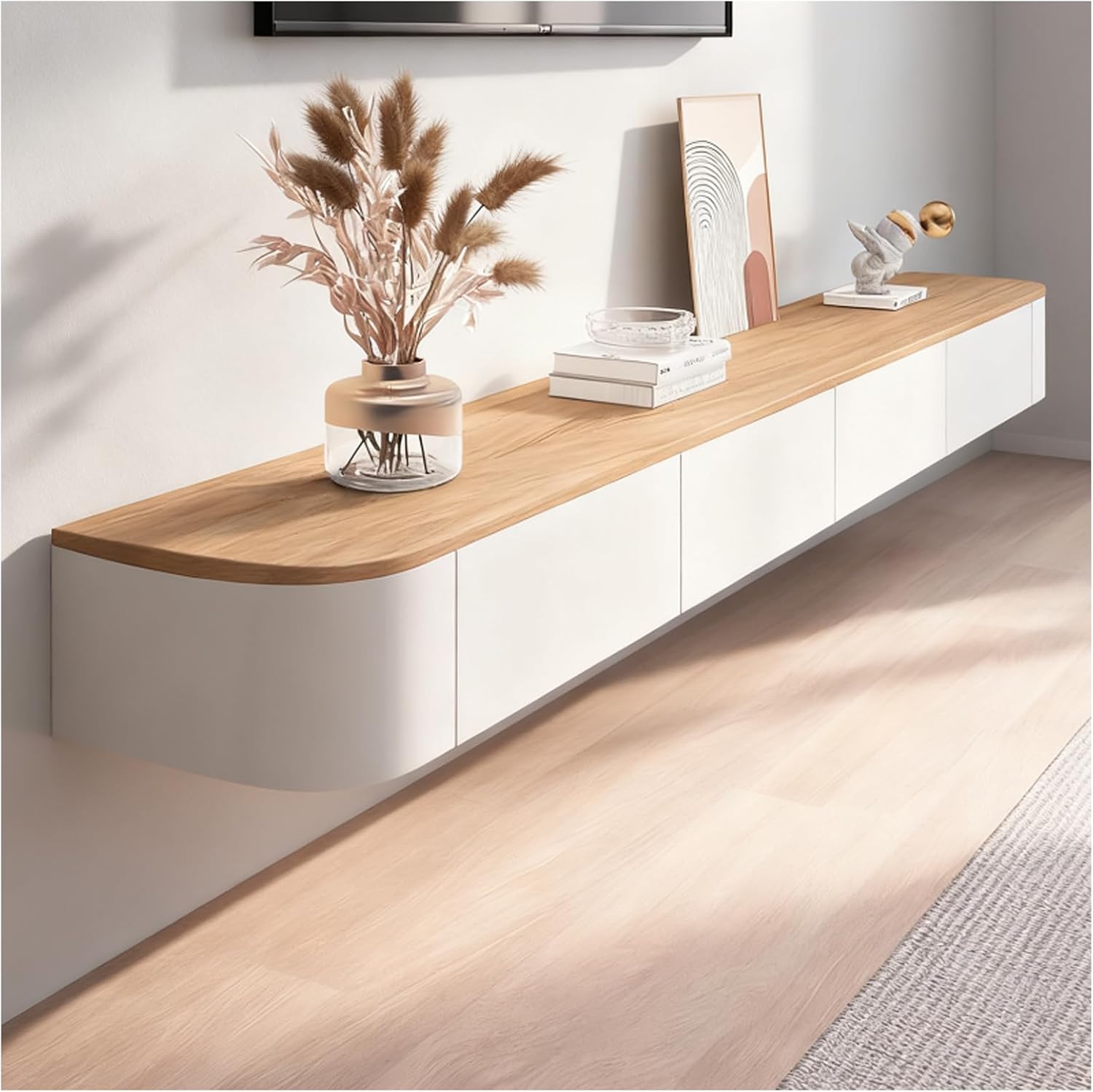 Wall‑Mounted Floating TV Stand With Rounded Corners