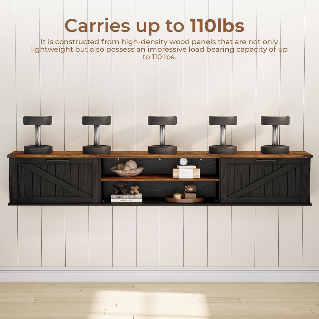 Farmhouse Floating TV Stand With Storage Doors