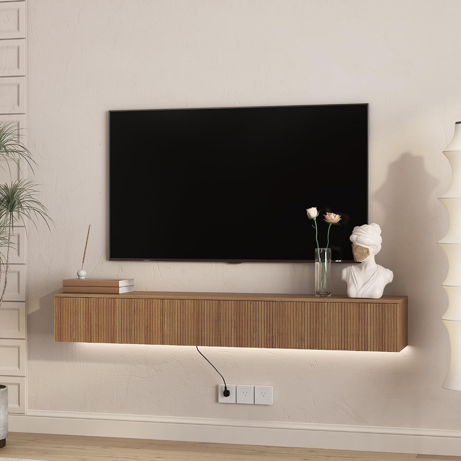 Modern Floating TV Stand With LED Storage Console