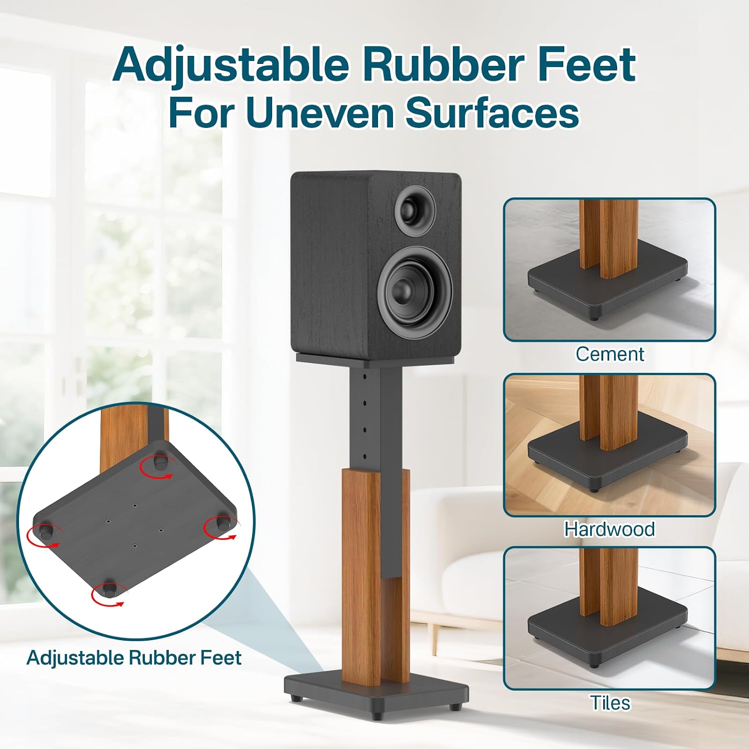 Adjustable Wood‑Grain Speaker Stands Pair