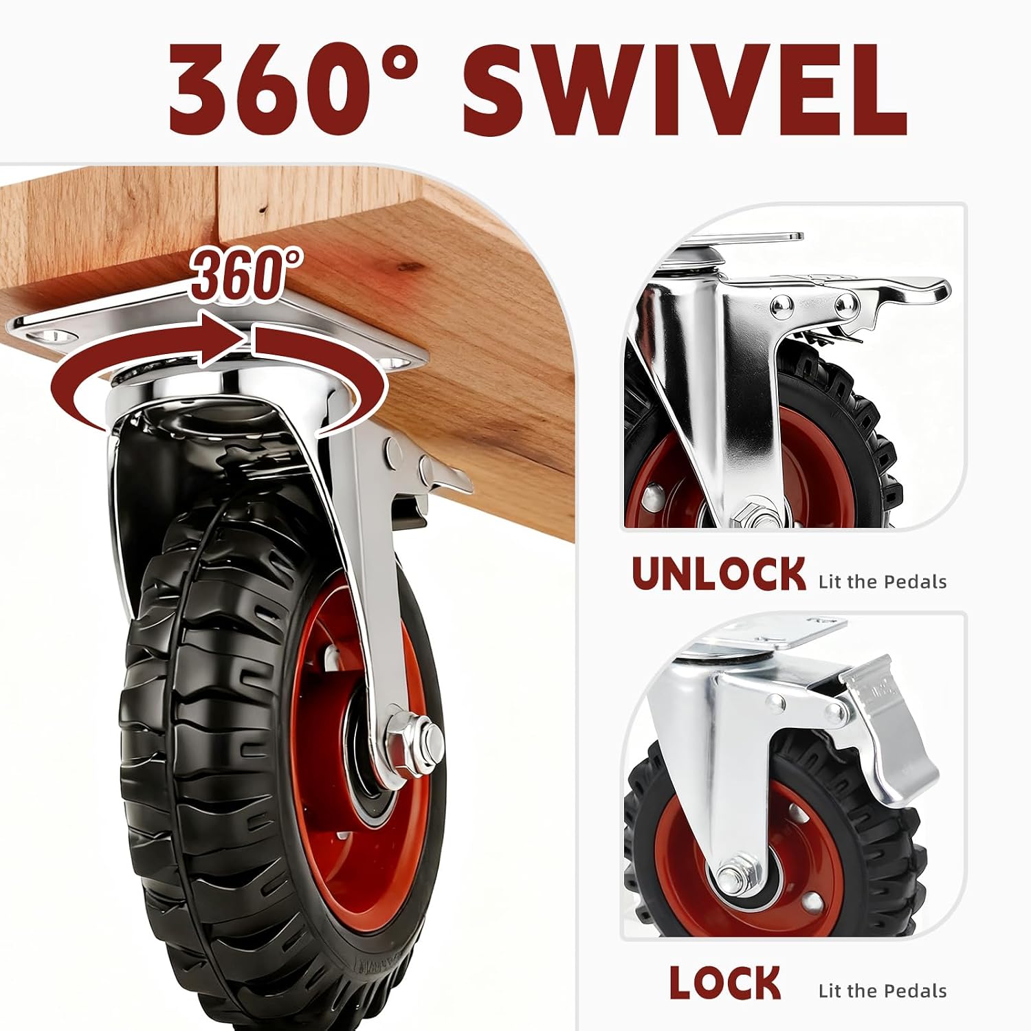 Heavy‑Duty Rubber Swivel Caster Wheels Set