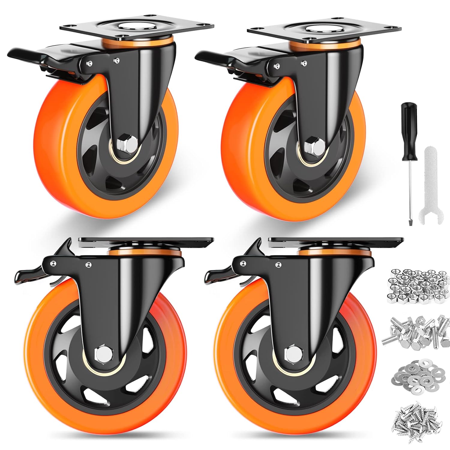Heavy‑Duty Caster Wheels Set With Brake