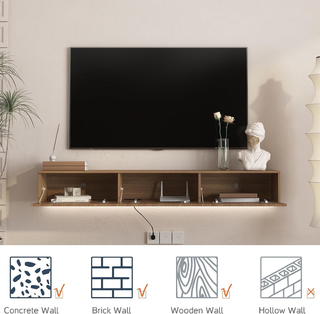 Modern Floating TV Stand With LED Storage Console