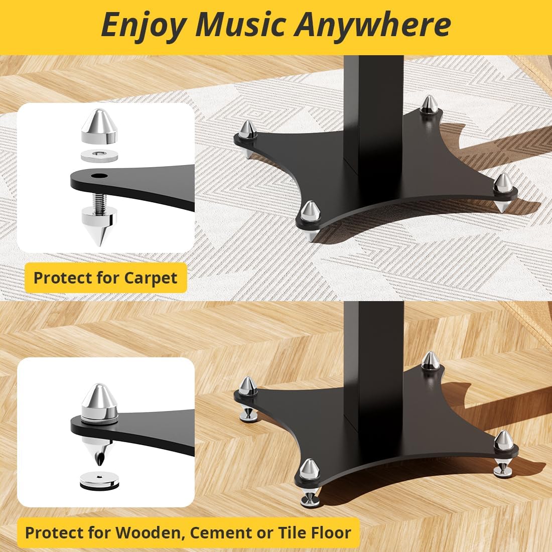 Heavy‑Duty Adjustable Metal Speaker Stands Pair