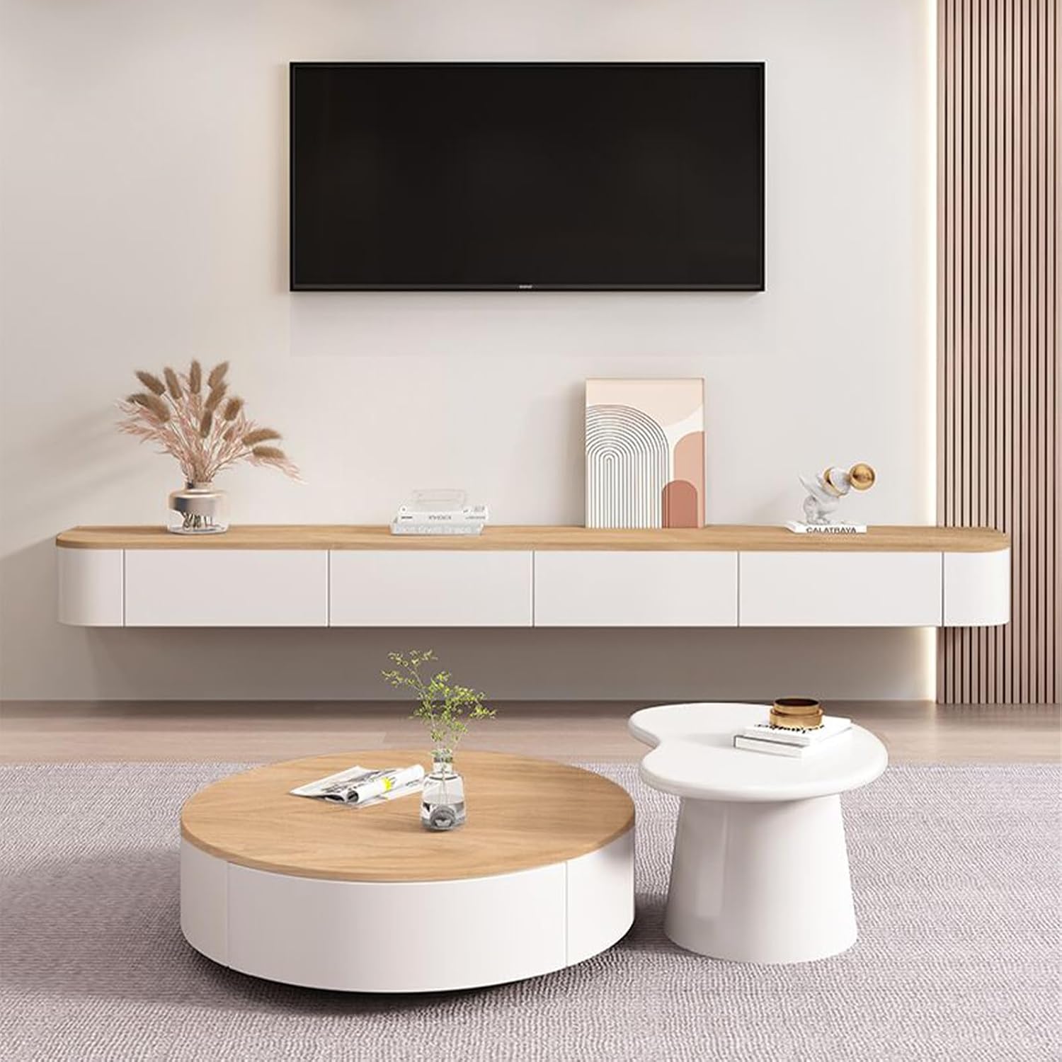 Wall‑Mounted Floating TV Stand With Rounded Corners