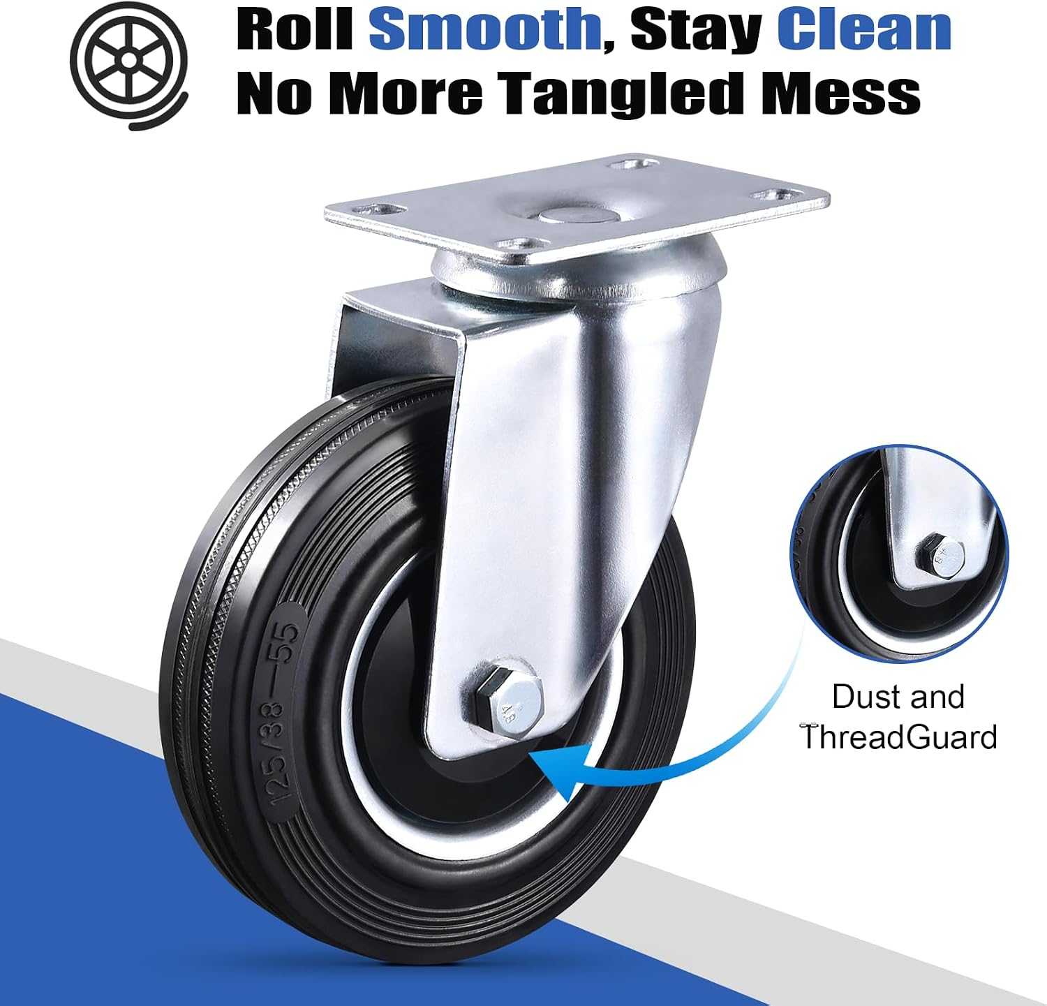 Heavy‑Duty Rubber Swivel Caster Wheels Set