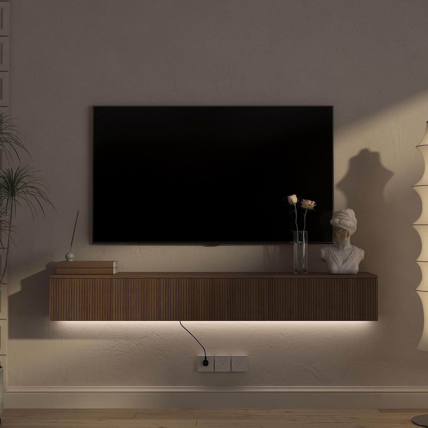 Modern Floating TV Stand With LED Storage Console