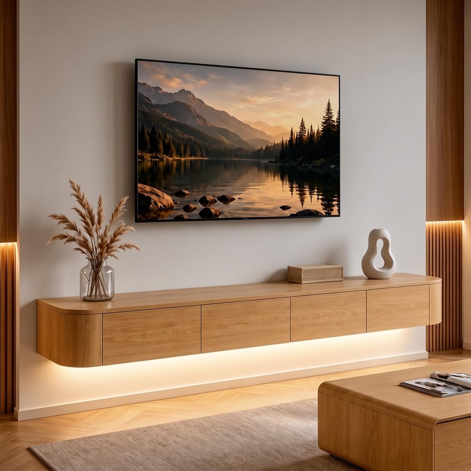 Wall‑Mounted Floating TV Console With LED Lights