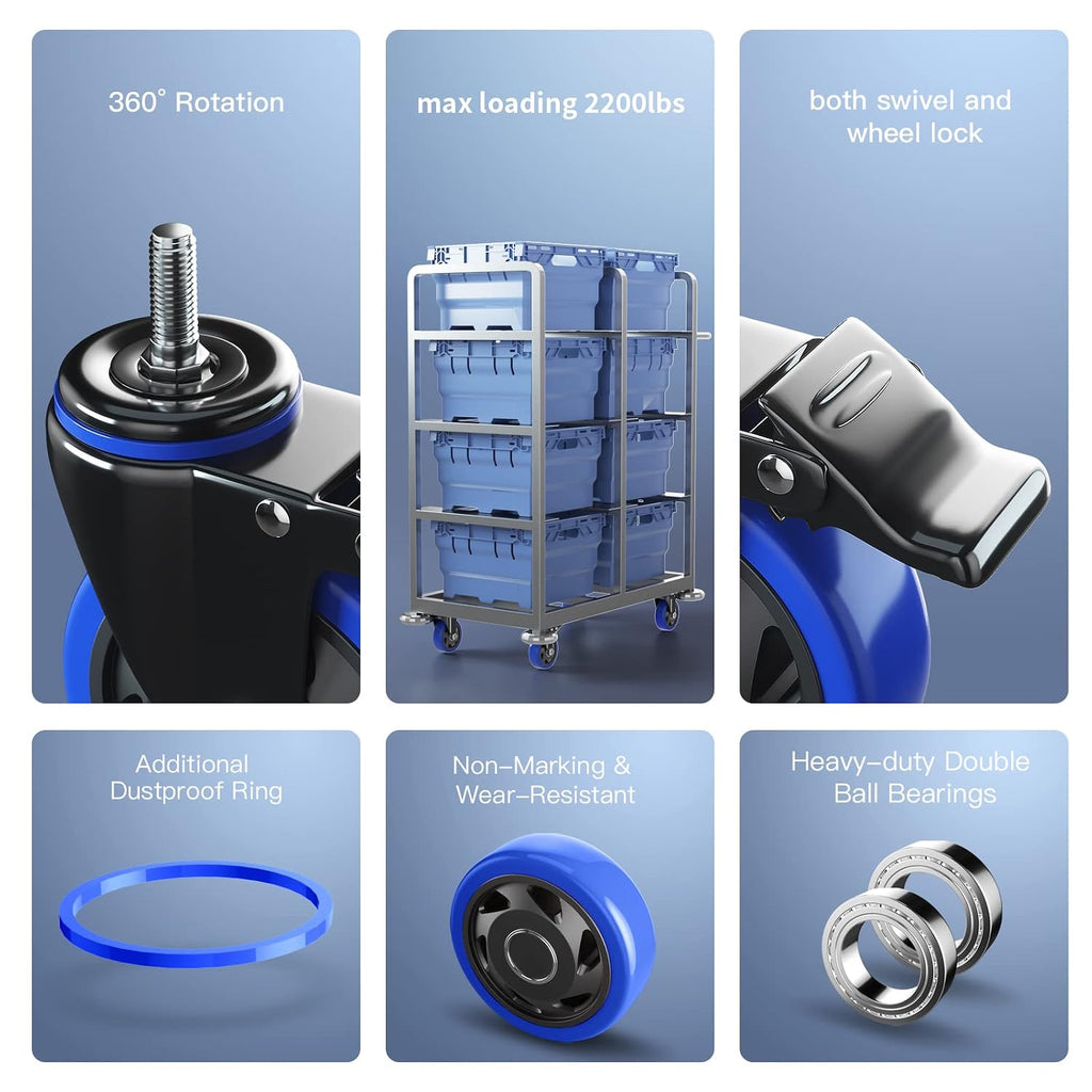 Heavy‑Duty Threaded Stem Caster Wheels Set