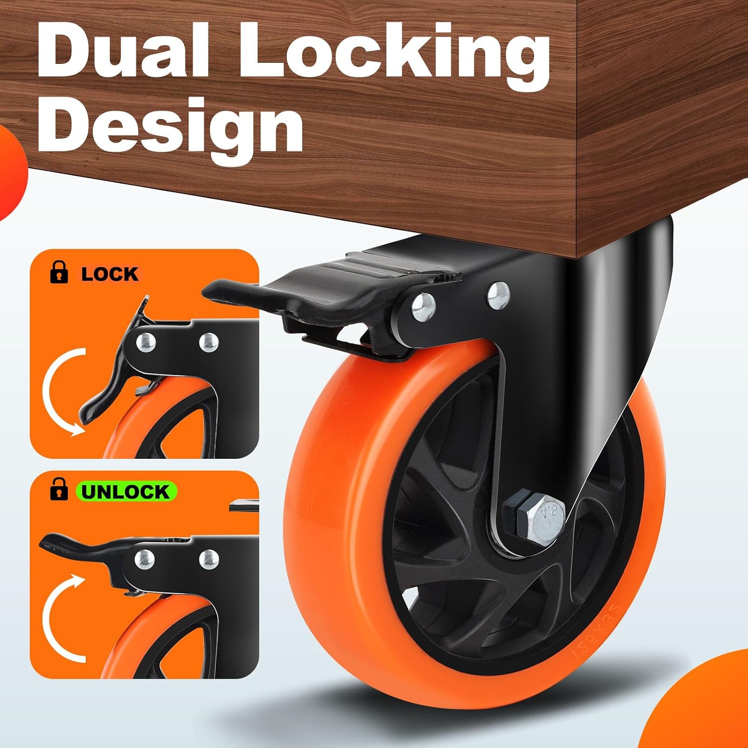 Heavy‑Duty Silent Caster Wheels With Dual Brake