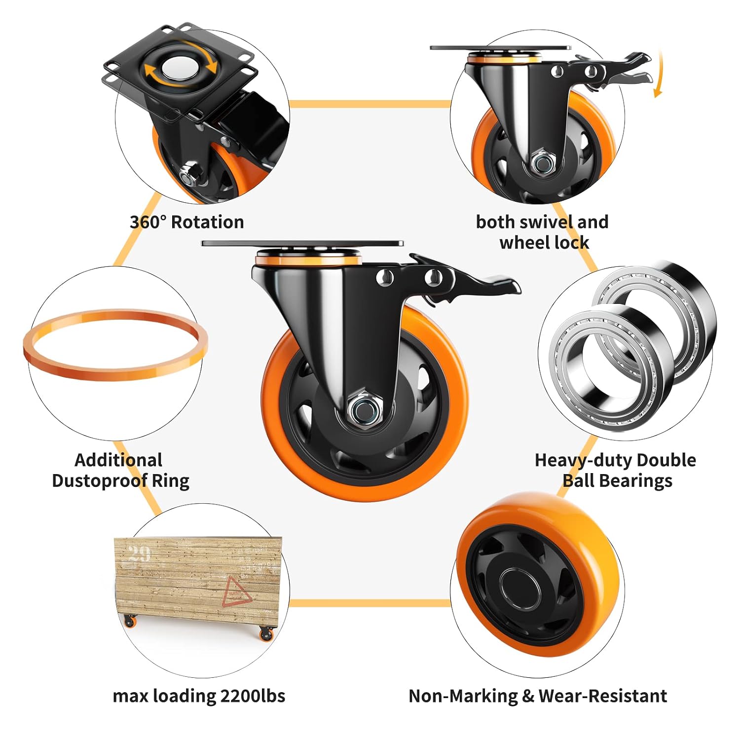 Heavy‑Duty Caster Wheels Set With Brake
