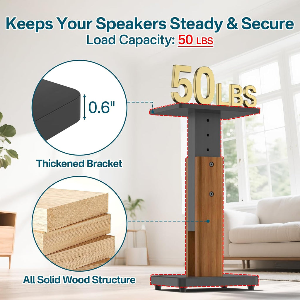Adjustable Wood‑Grain Speaker Stands Pair