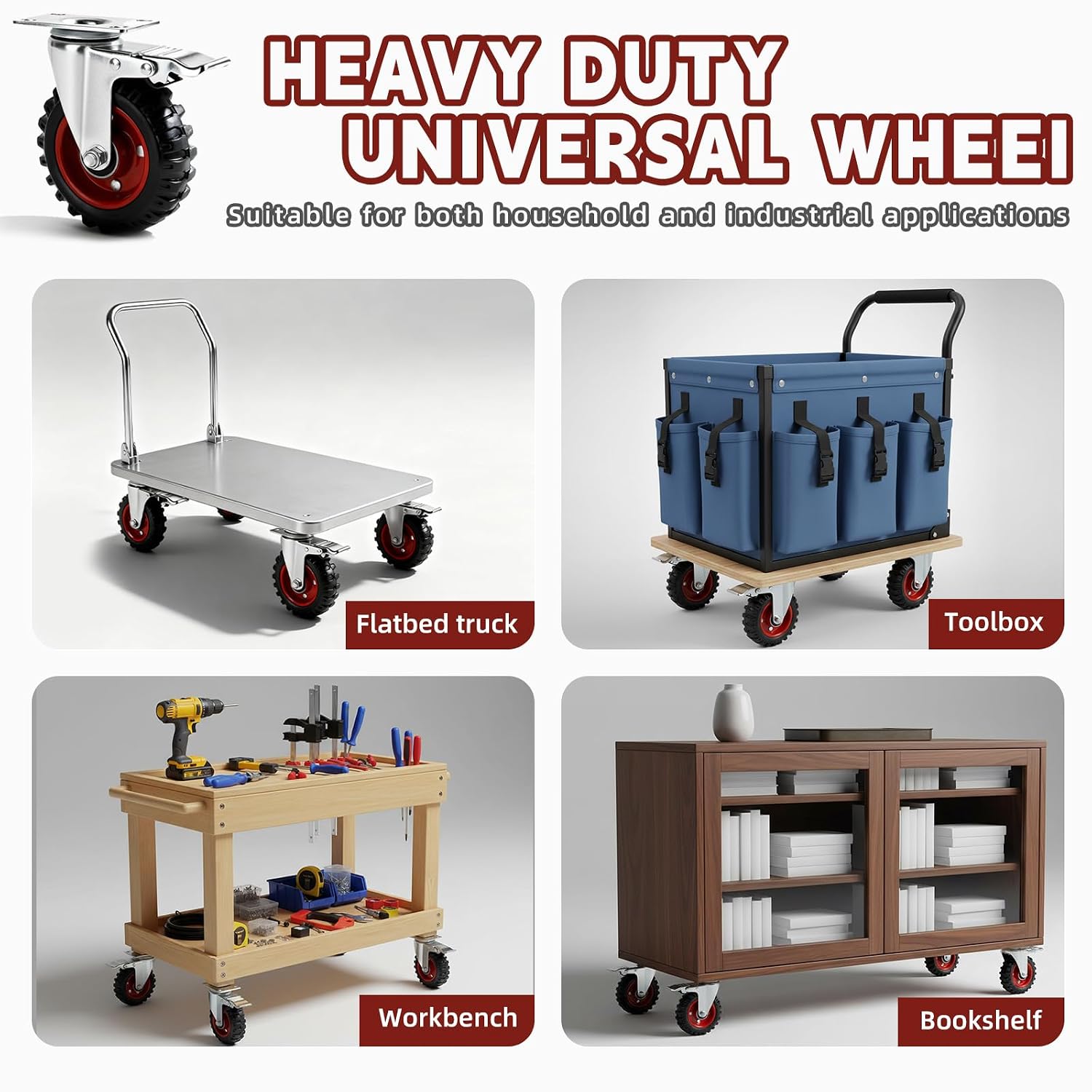 Heavy‑Duty Rubber Swivel Caster Wheels Set