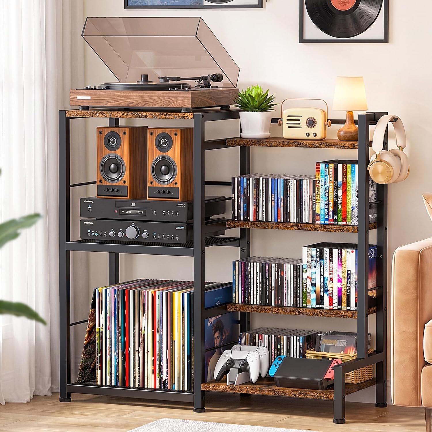 7‑Tier Rustic Media Storage Tower Organizer