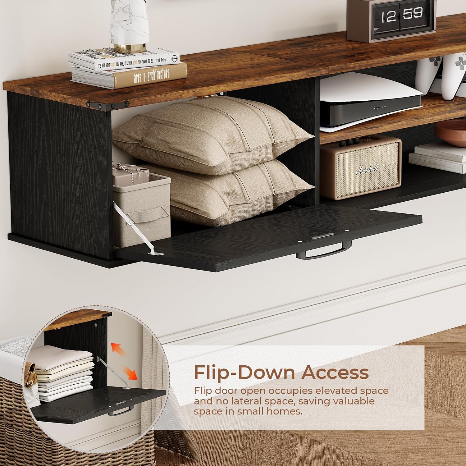 Farmhouse Floating TV Stand With Storage Doors
