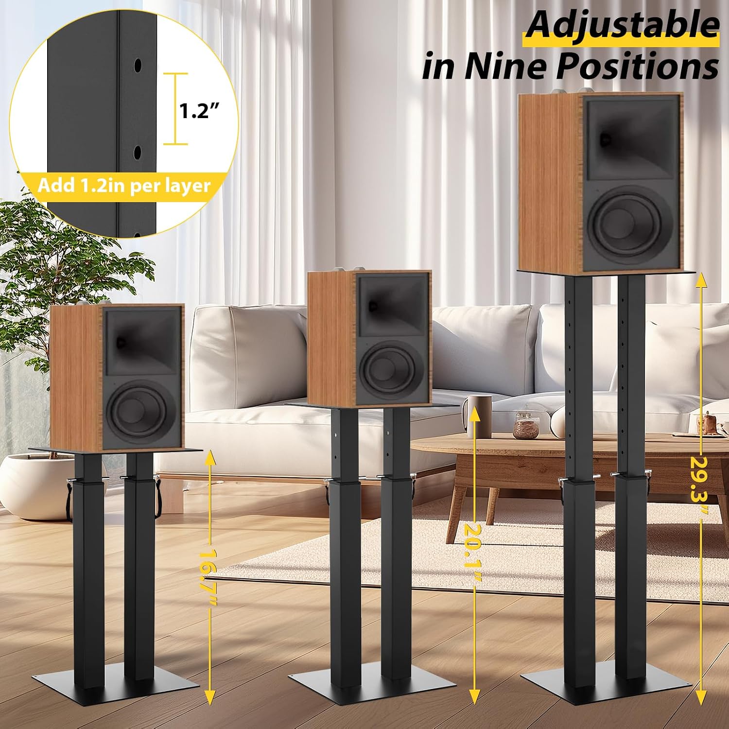 Adjustable Universal Floor Speaker Stands Pair