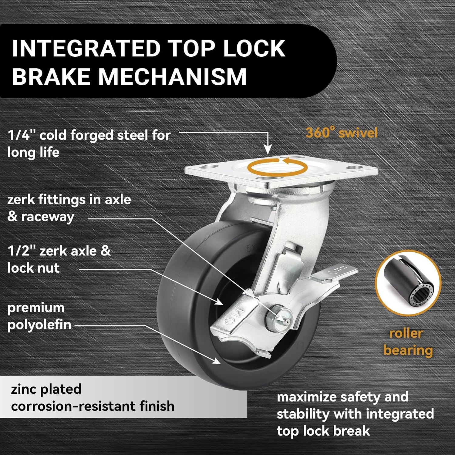 Heavy‑Duty Swivel Caster Wheels With Brake